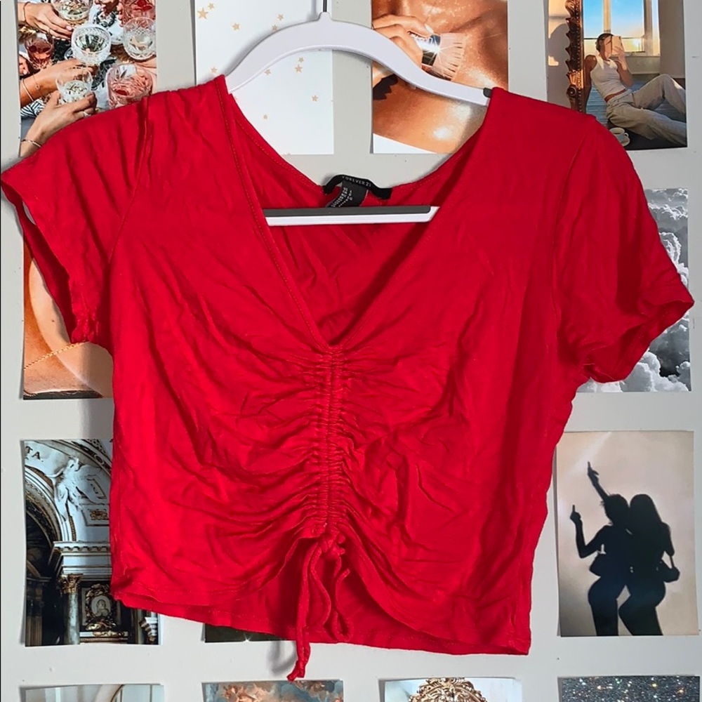 Ruched Tie Front Drawstring Cropped Top